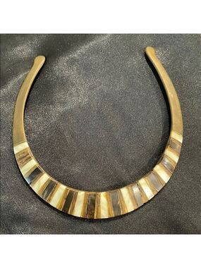Vintage Mother of Pearl and Stone Inlay Brass Collar Necklace